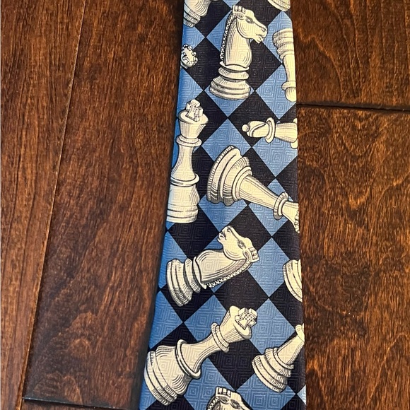 Chess Pieces Neck Tie Blue - Picture 3 of 7